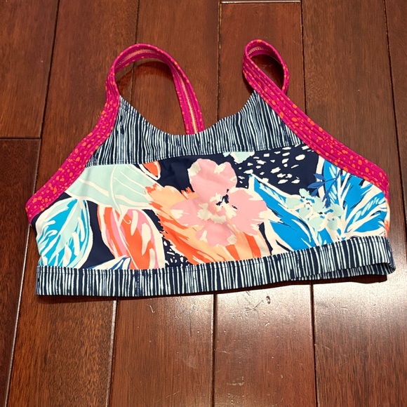 Athleta Girls Floral Navy Pink Two-Piece Swim Set with Shorts - Picture 6 of 8